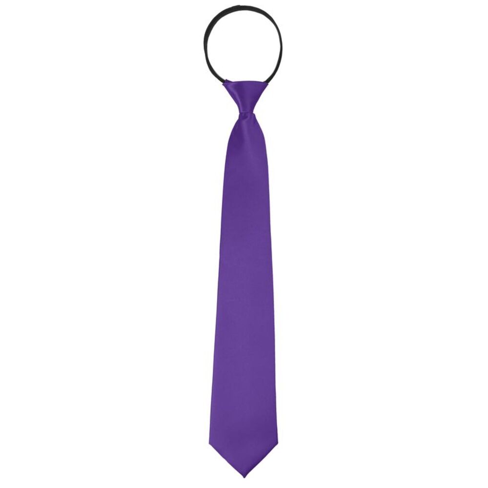 Zipper Ties Pre-Tied Necktie Satin Shine Solid Color Tie Neck Purple